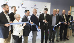 State Representative Craig Fishbein joined Governor Lamont, Mayor Dickinson, State Senators Cicarella and Osten, Quinnipiac Chamber of Commerce members, and CT Lottery officials and employees for a ribbon cutting and grand opening of the new CT Lottery Headquarters on Sterling Drive in Wallingford!

Following brief remarks by CT Lottery President and CEO Greg Smith, Governor Lamont, and Rep. Fishbein, a ceremonial ribbon cutting preceded escorted tours of the secure facility that houses the CT Lottery corporate offices, ticket storage, and a large prize claims center and retail outlet.