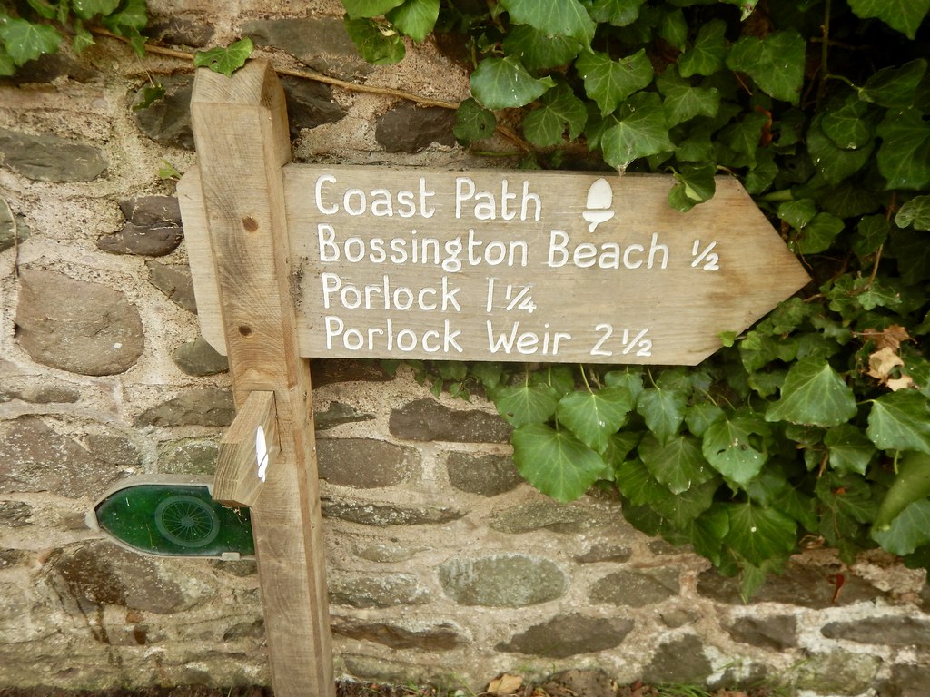 Coast Path, Bossington Beach 0.5 Miles, Porlock 1.25. Miles, Porlock Weir 2.5 Miles