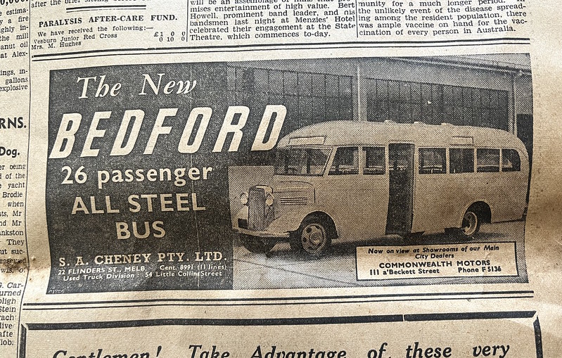 The Age 1st April 1938: Ad for The New Bedford 26 passenger All Steel Bus