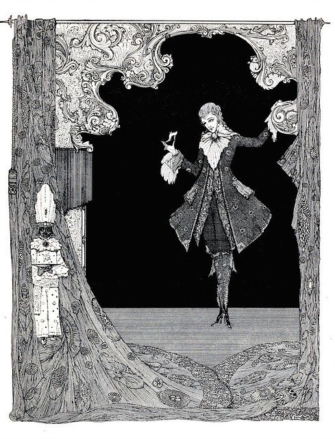 CLARKE, Harry. She left behind one of her glass slippers, which the prince took up most carefully, Fairy Tales of Charles Perrault, 1922.