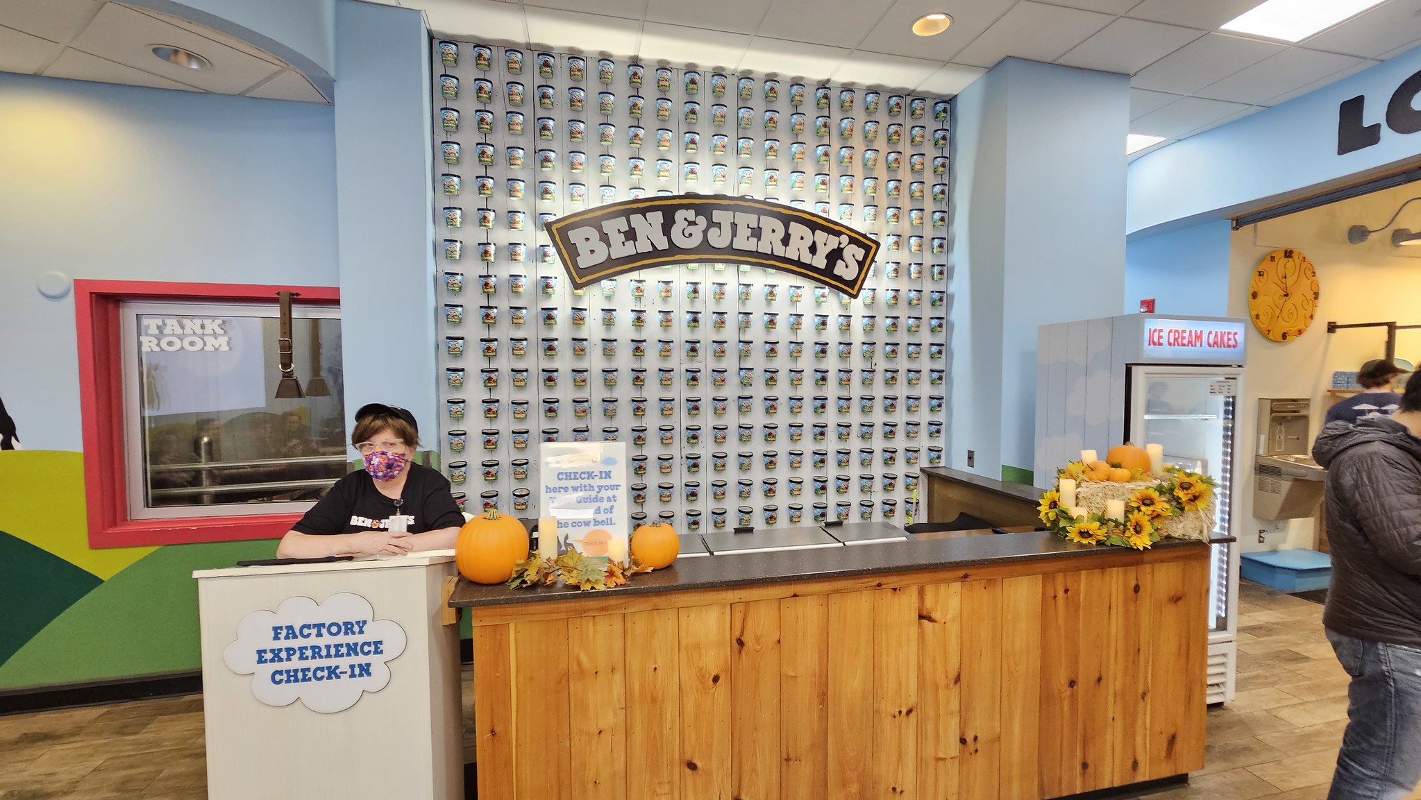 The factory check-in desk at B&J's in Waterbury, Vermont