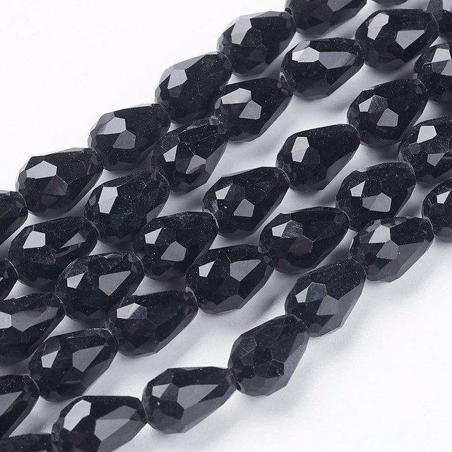 11 Faceted Black Teardrop Glass Beads (10mmx8mm)