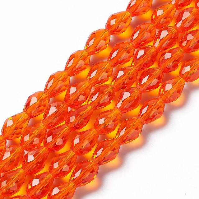 11 Faceted Orange Teardrop Glass Beads (10mmx8mm)