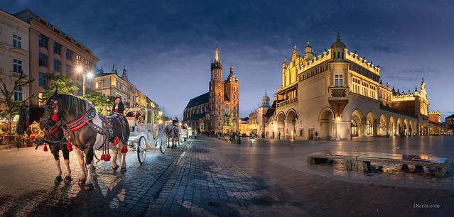 Panoramic view, Town Hall Square, Krakow, Poland
