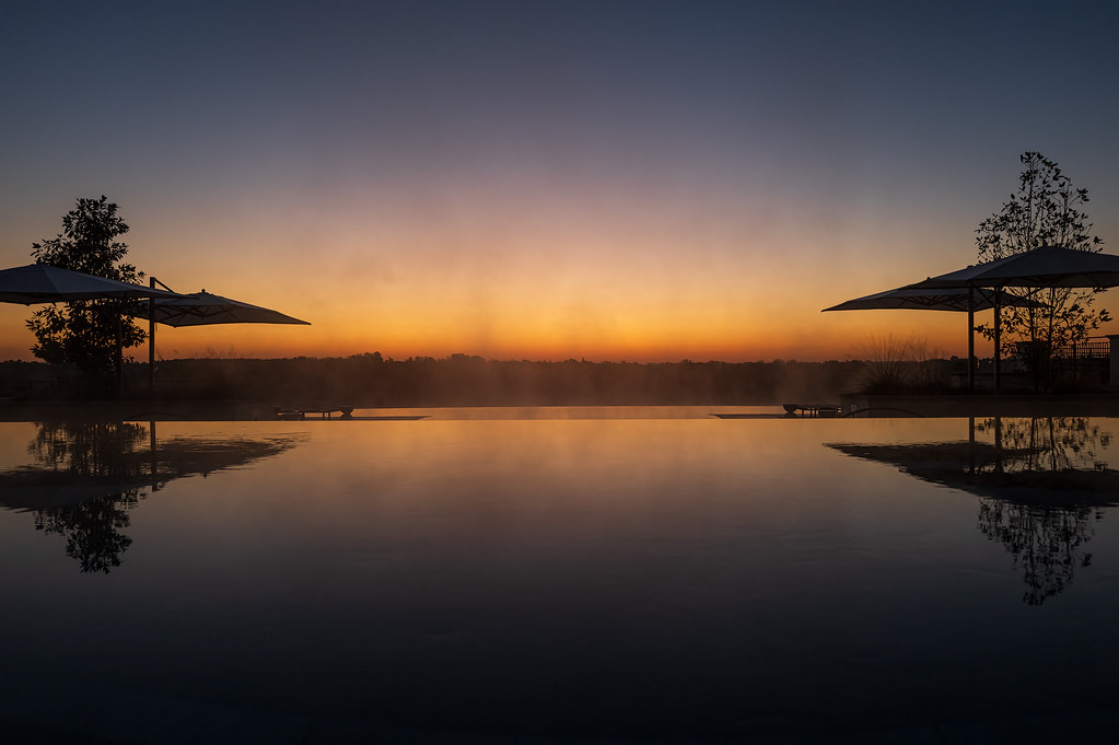 Morning lights over the pool
