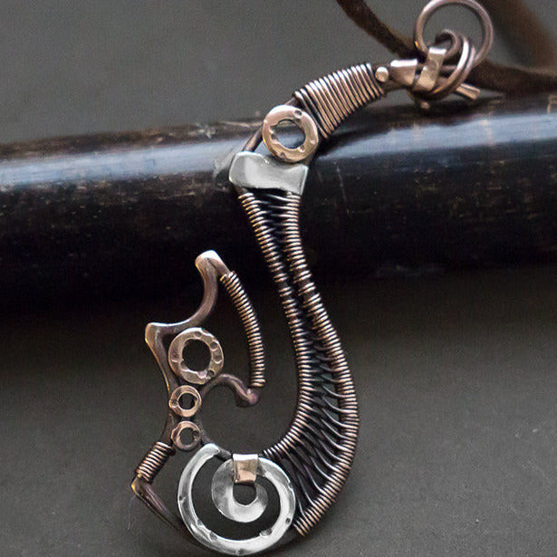 Fish hook wire wrapped pendant