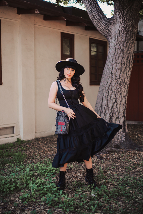 La Femme En Noir Pickety Witch Dress in Black Southern California Belle