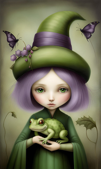 Halloween Witch with her Frog Buddy