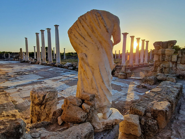Colonnade and headless statue at Salamis, Northern Cyprus