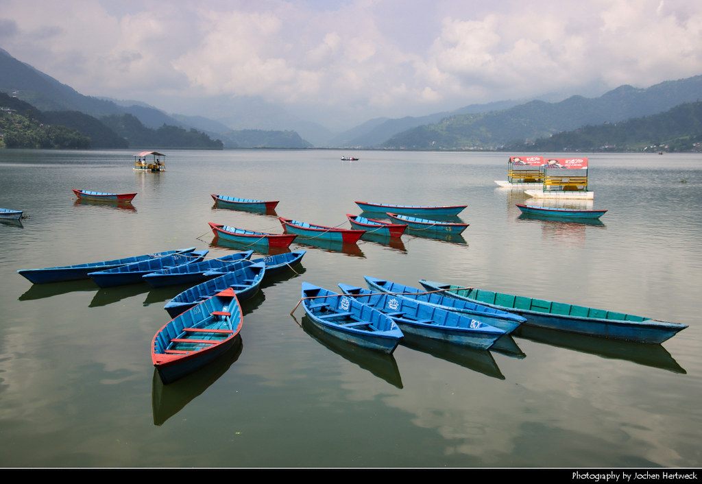 Boats on Phewa Lake, Pokhara, Nepal