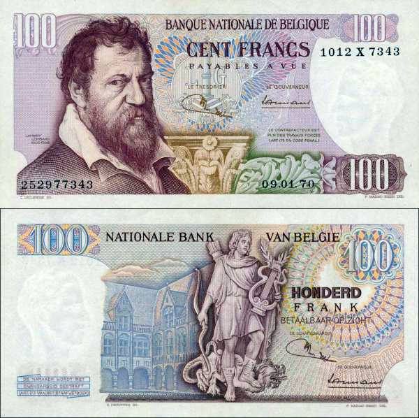 Belgium p134 100 Francs-1962-77