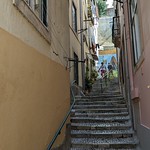 Alfama district with staircases in Lisbon, Portugal 