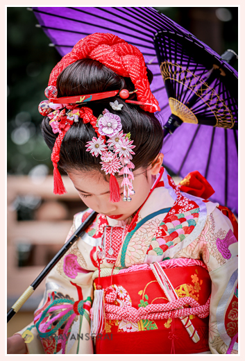 日本髪とアンティーク着物で七五三　7歳の女の子