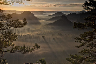 Early morning view from Kleiner Winterberg in the Saxon Switzerland National Park