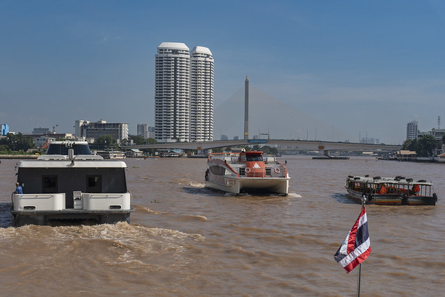 It can get crowded on the Chao Phraya river in Bangkok, Thailand