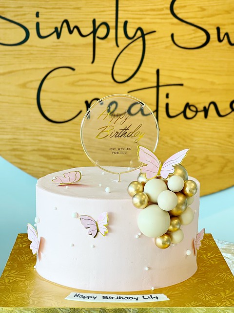 Pink and Gold Butterfly Cake