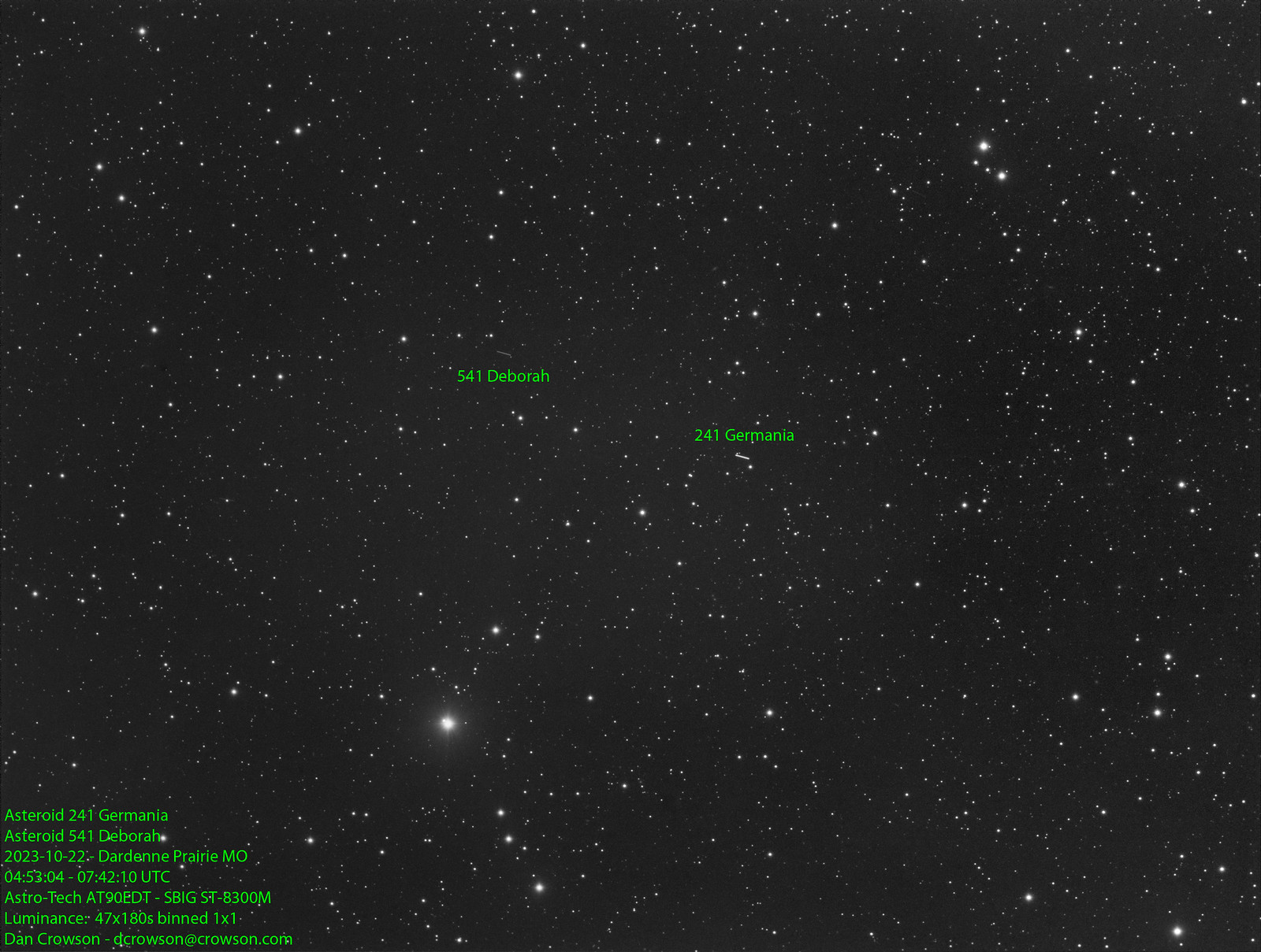 Asteroid 541 Deborah - 47x180s - 2023-10-22
