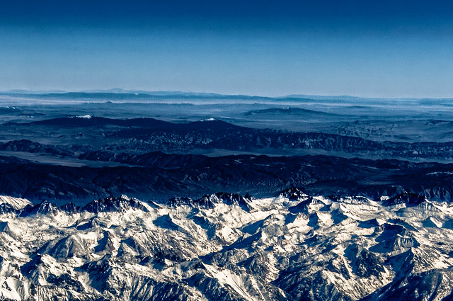 Closeup of the mountain peaks of Kings Canyon National Park: Aerial photos from San Diego to Bellingham, WA.   448b