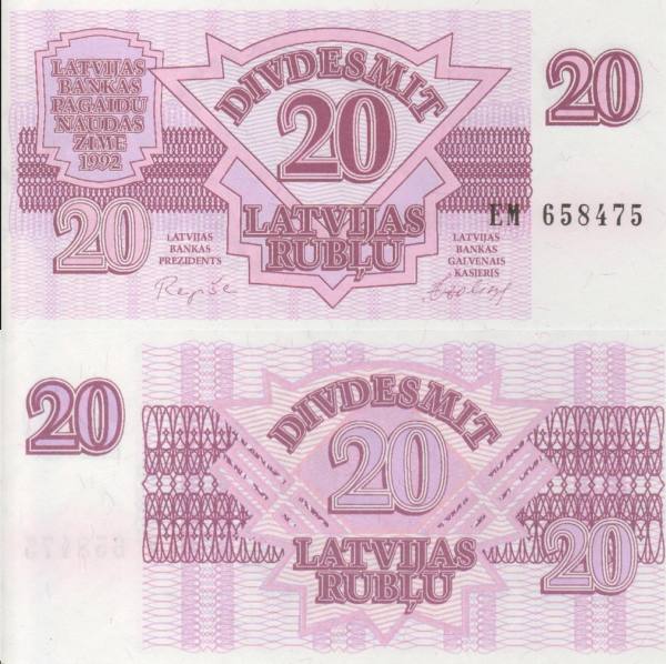 Lotyšsko 39-20 rubľov-1992