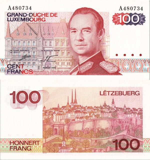 Luxembourg p57a 100 Francs-1980