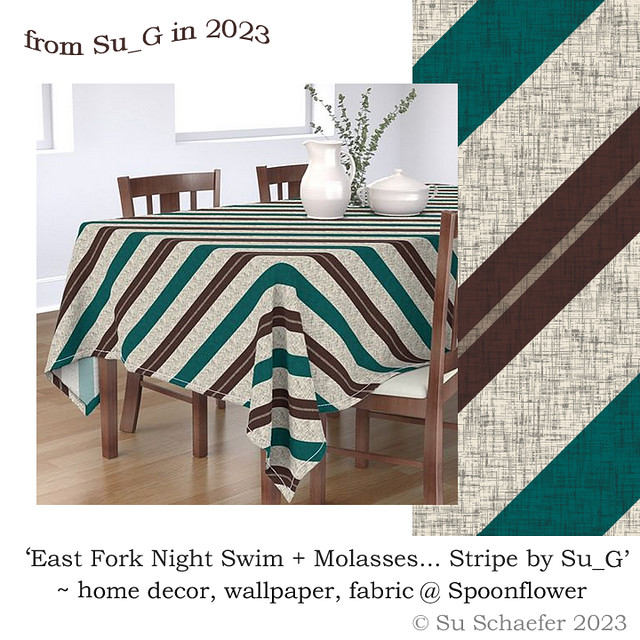 Design Challenge entry: 'East Fork Night Swim + Molasses Diagonal Stripe by Su_G' - tablecloth mockup