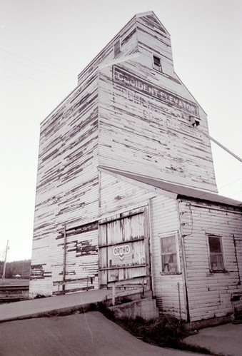 Foxholm, North Dakota, elevator another view by koolmotor4, Black and white Kodak Plus-X 125 film image of Foxholm, North Dakota, grain elevator.foxholm northda
