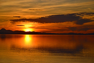 Golden sunset over the Chiemsee lake in Upper Bavaria