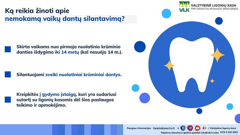 Ką reikia žinoti apie nemokamą vaikų dantų silantavimą? (VLK infografikas)