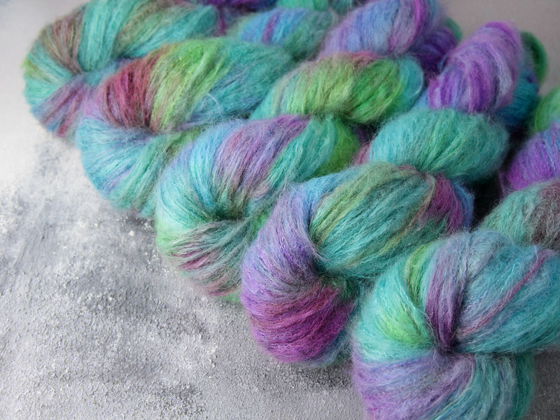 Fuzzy Lace – Brushed Baby Suri Alpaca & Silk hand dyed yarn 50g – ‘Witch’s Brew’