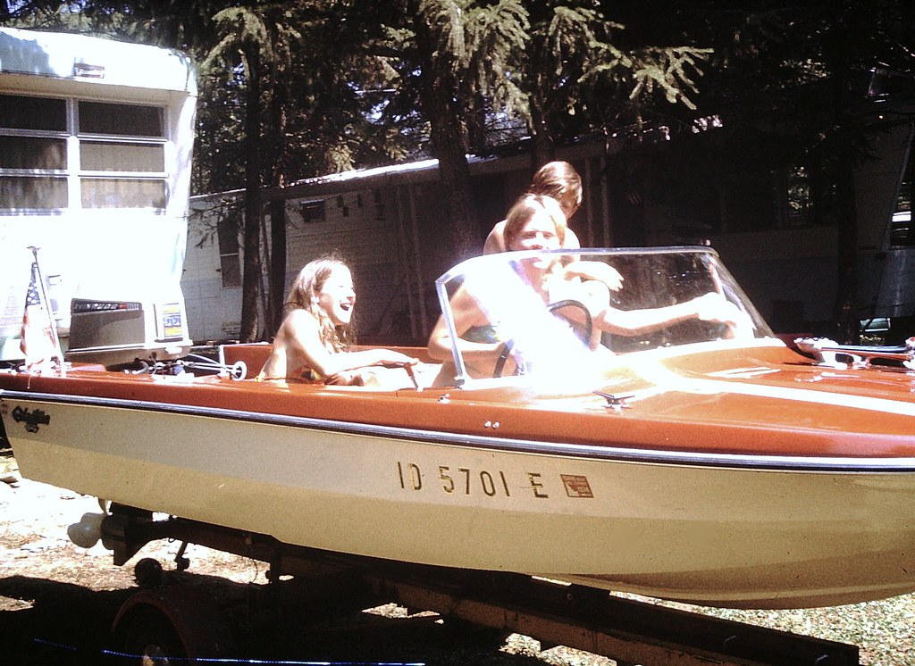 Found Photo - Teens on Boat on Trailer
