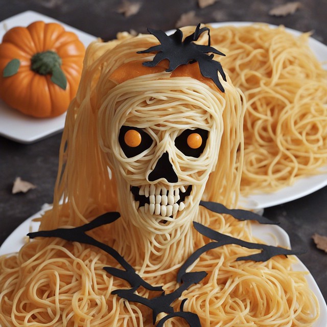 Halloween made out of spaghetti