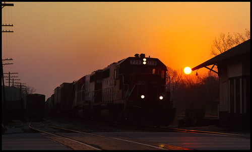 Soo Line 778 - 10/31/1990 by First.Light.55, Early in the morning of Halloween back in the year 1990 finds a westbound Soo Line freight passing t