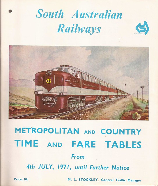 South Australian Railways system timetable - July 4. 1971