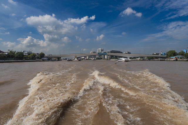 Chao Phraya river with Somdet Phra Pinklao Bridge in Bangkok, Thailand