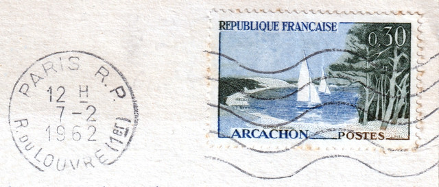 Timbre Arcachon 0,30 Franc 1961 - Oblitéré à Paris le 7 février 1962
