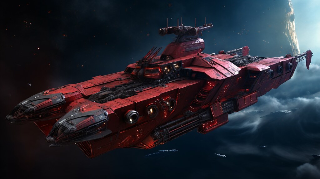space pirate ship in space, science fiction style, massive scale, super realistic