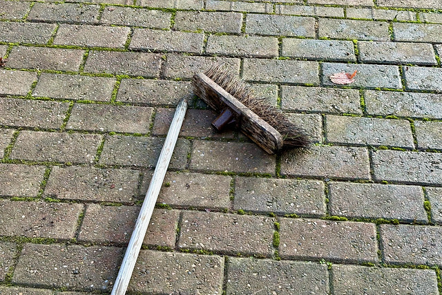 Broke the broom while sweeping leaves!