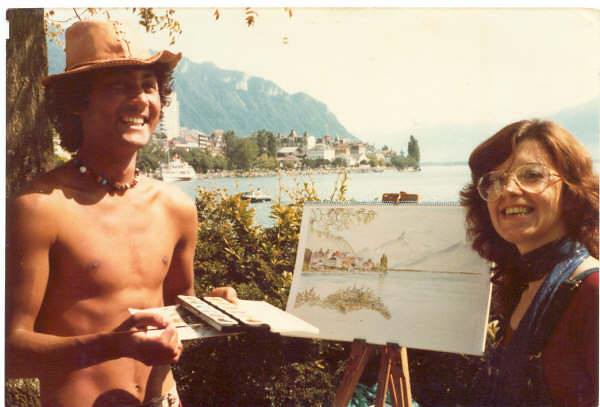 Juracy Montenegro pinta aquarelas em Montreux 1983 Lac Léman - Vaud - Suiça