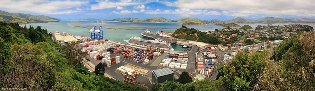 Cruise Ships Viking Orion (L) & Queen Elizabeth (R) in Port in Port Chalmers, Dunedin, Otago, South Island, New Zealand