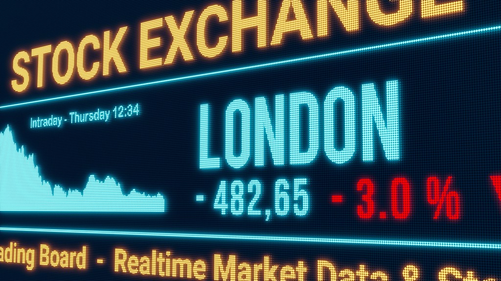 A photo of an electronic sign showing the London Stock Exchange falling