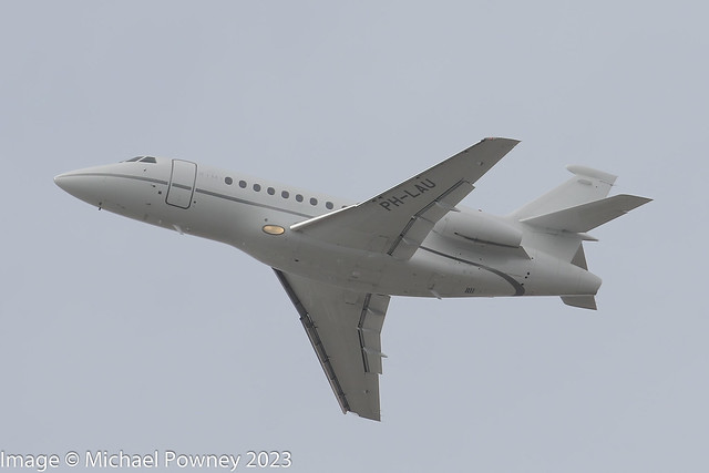 PH-LAU - 1999 build Dassault Falcon 900EX, climbing on departure from Runway 24R at Palma