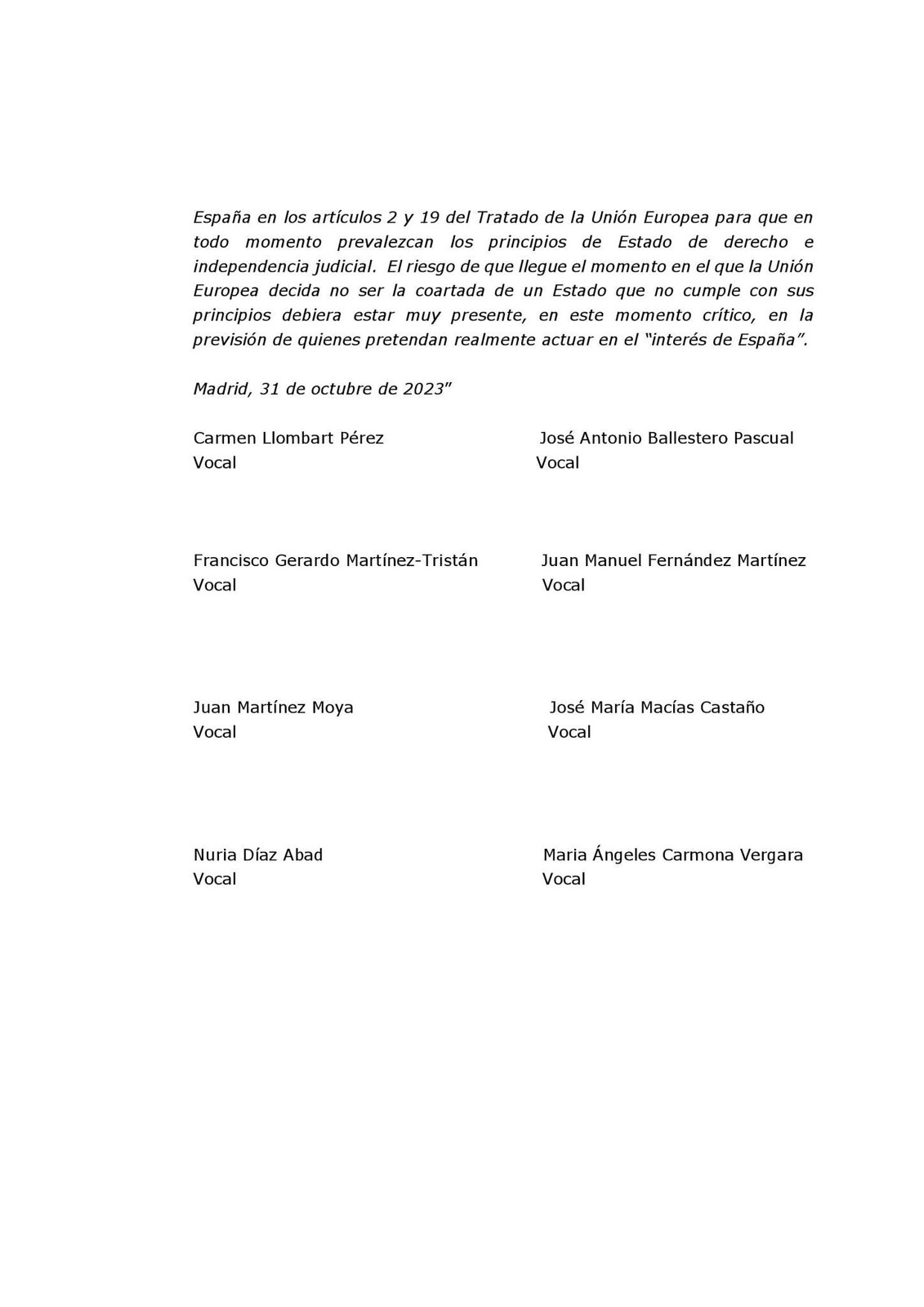 solicitud de magistrados del CGPJ de una Declaración Institucional contra la amnistía al golpe (4)
