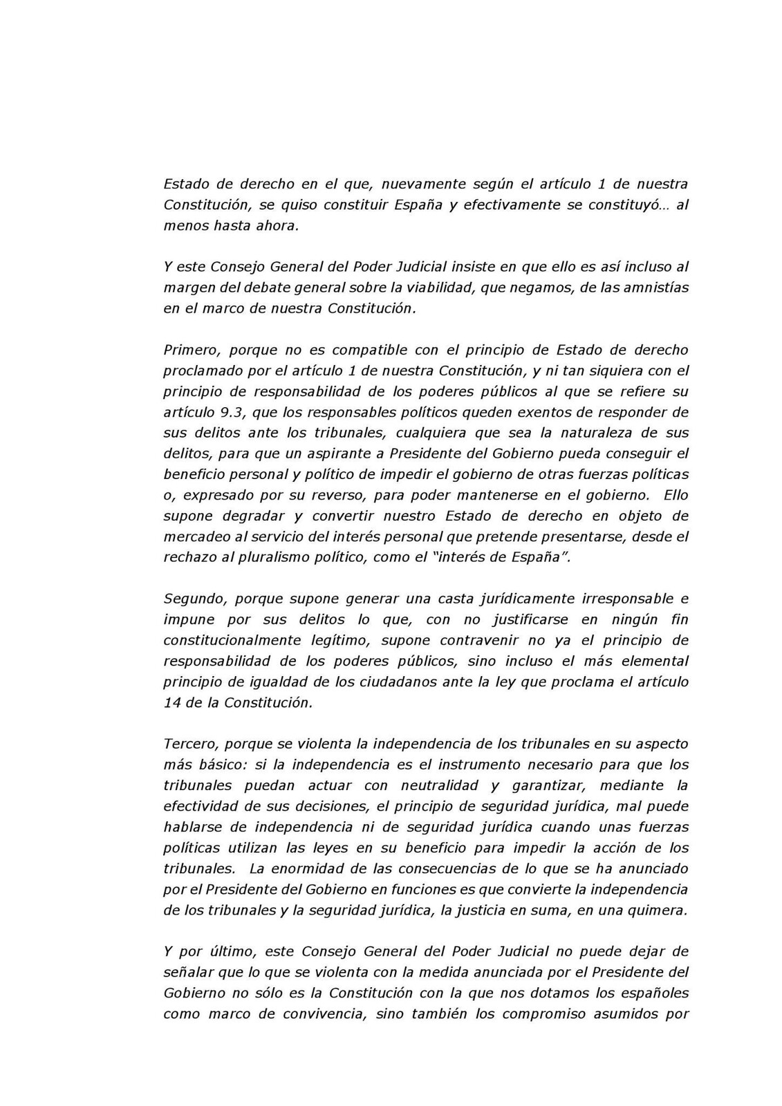 solicitud de magistrados del CGPJ de una Declaración Institucional contra la amnistía al golpe (3)