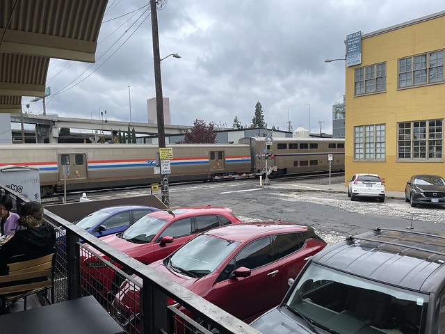 Part of a southbound Coast Starlight (I didn't get the phone booted fast enough to get a picture of the ALC-42s that were at the head of the train)