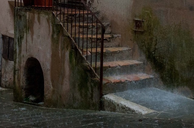 torrential rain in the alley