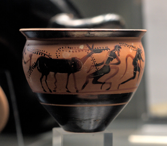 Calatia, Tomb 193: Athenian Black Figure mastoid cup with deer and satyrs