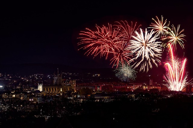 Composite of the fireworks at Bath Rec
