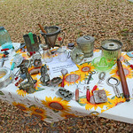 Artifact Display, World War II Weekend, Dade Battlefield State Park Utensils that would be found in a 1940s kitchen. I remember some of these from my childhood in the 1960s and 1970s. 
