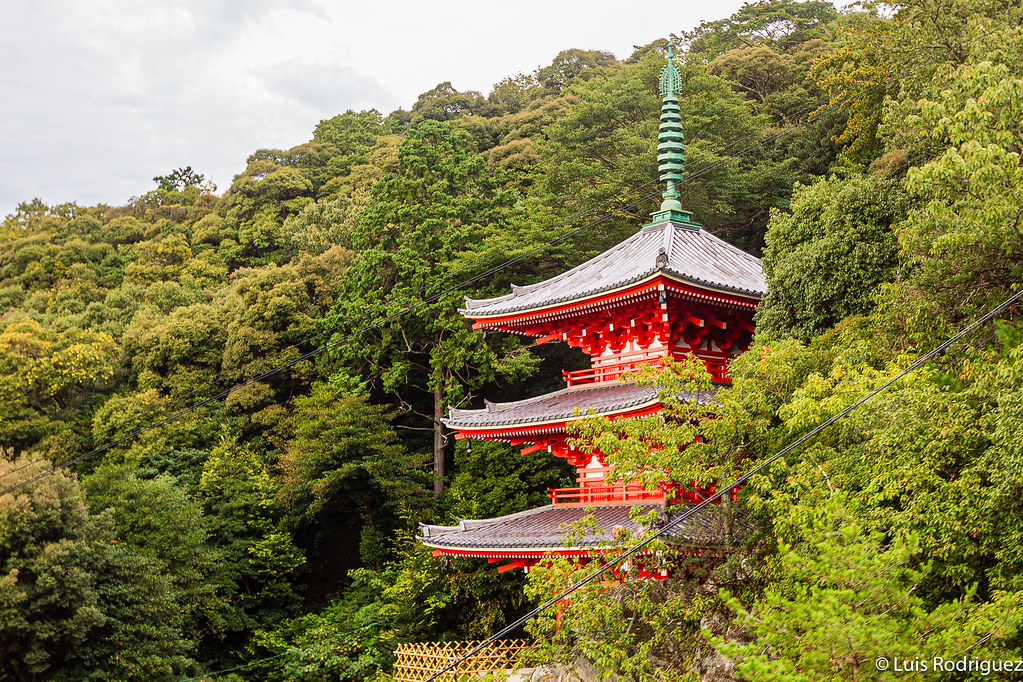 Pagoda de color bermell&oacute;n del parque de Gifu