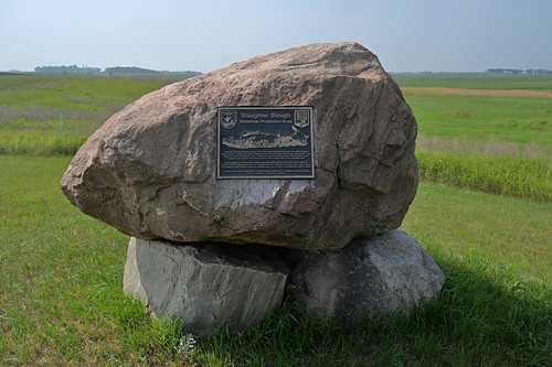 Slaughter Slough memorial cairn During the 1862 Dakota War, 15 settlers from Lake Shetek were massacred in this slough.